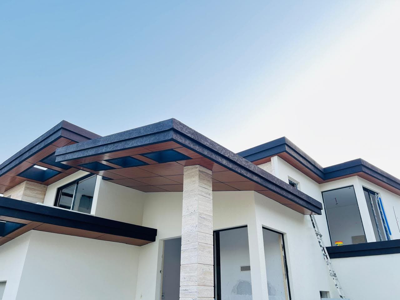 Aluminium composite cladding detail on a villa roofline